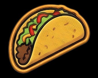 Taco Mini Patch - UV-geprinte hoedhanger van 2,5 cm met klittenbandsluiting voor truckerpetten, ideaal als cadeau voor bij een pettenwinkel.