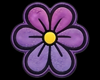 Mini paarse bloem patch - UV-geprinte hoedhanger van 2,5 cm met klittenbandsluiting voor truckerpetten, ideaal als cadeau voor bij de hoedenwinkel.