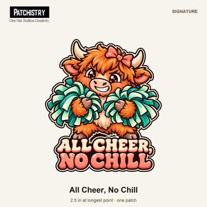 All Cheer, No Chill | Hook + Loop Hat Patch, 2.5 in for Trucker Hats