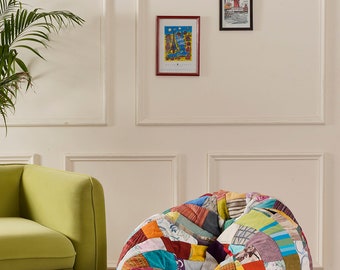 Colorful Patchwork Beanbag, Handmade Floor Pouf, Adult & Kids