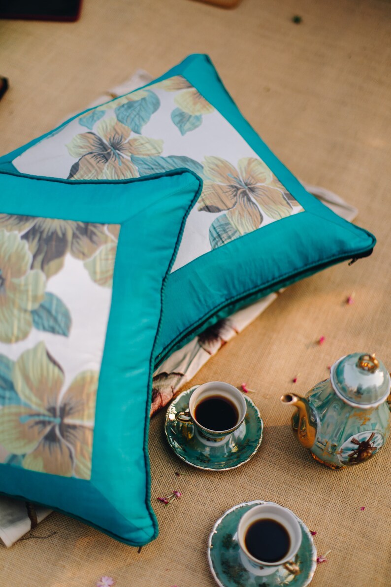 Single Blue Floral Cushion Cover