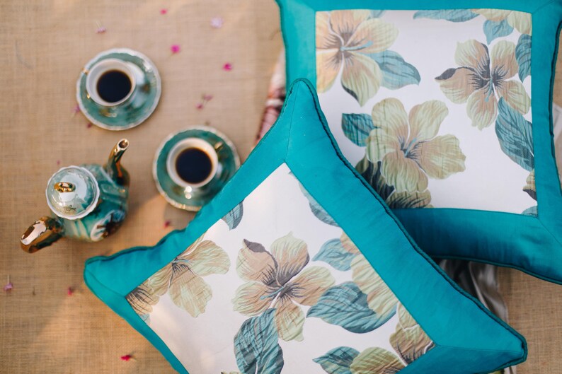 Single Blue Floral Cushion Cover