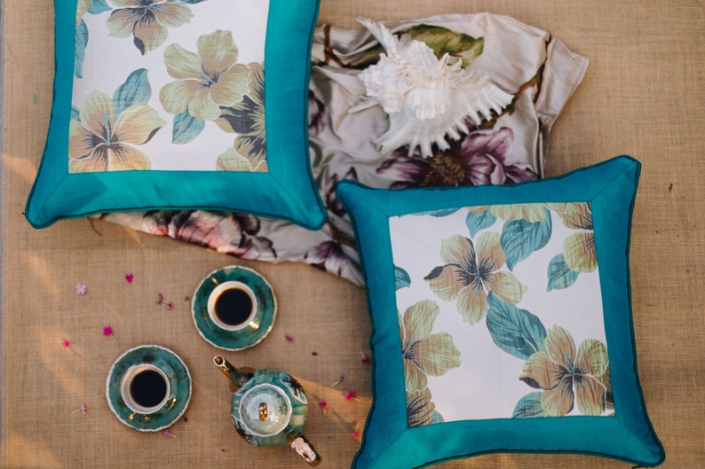 Single Blue Floral Cushion Cover