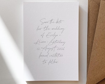 Handwritten Wedding Save the Date Postcards | Minimal Design, Envelopes Included
