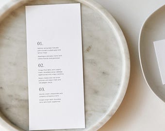 Minimalist Wedding Menu Card | Elegant Reception Dinner Menu