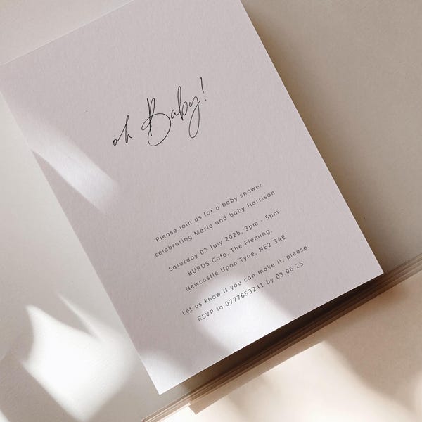Minimal Baby Shower Invitations | ‘Oh Baby’ Handwritten Design