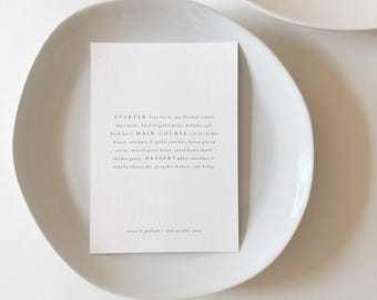Personalised Wedding Menu Card | Elegant Reception Dinner Menu