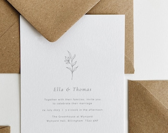 Simple Foliage Wedding Invitations, Minimalist Wedding Invitations, Elegant Wedding Invitation with Envelopes