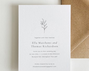 Classic Wedding Invitations, Simple Leaf Wedding Invitation Card with Envelopes, Foliage Wedding Day Invitations