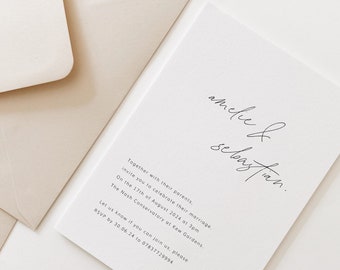 Boho Wedding Invite, Simple Boho Calligraphy Wedding Invitations, Simple Wedding Invite, Elegant Handwritten Script Wedding Invitation