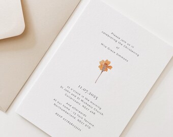 Christening Invitation | Minimal Pressed Flower Design