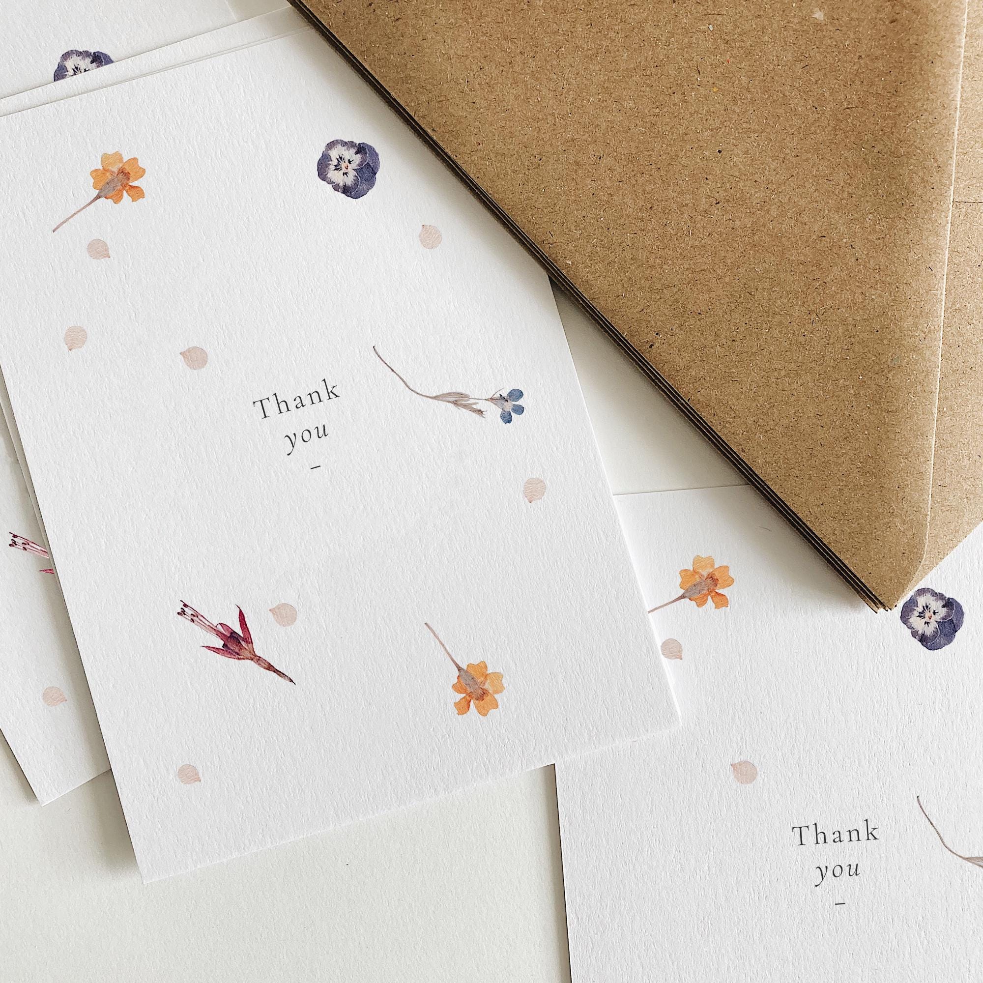 Thank You Cards With Wildflower Design | Note Card and Envelope Set ...