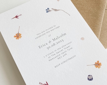 Wildflower Wedding Invitation Cards with Envelopes | Rustic Floral Theme