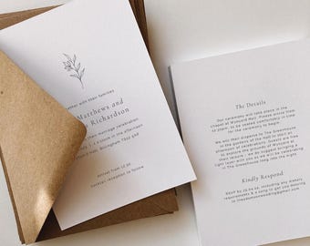 Elegant Wedding Invitation Set | Timeless Invitation & Details Card with Botanical Design
