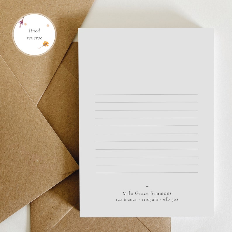 Baby Thank You Postcards with Envelopes, Baby Thank You Notes, Birth Announcements Lined