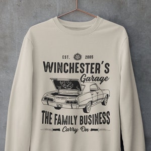 SPN Supernatural Dean & Sam Winchester Garage Sweatshirt Family Business Gift Demon Hunting Impala '67