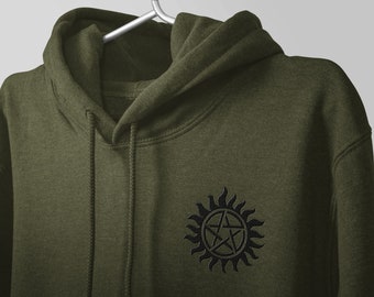 Supernatural EMBROIDERED Hoodie Sweatshirt Winchester Brothers Sam & Dean Embroidery Hooded Sweater Demon Hunter
