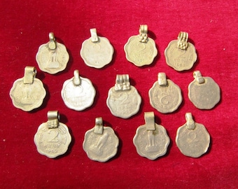 100 VINTAGE Banjara Tribal Kuchi COINS Coin Pendants LOT Belly dance Scalloped