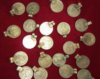 100 VINTAGE Banjara Tribal Kuchi COINS pendants with loops LOT Belly dance