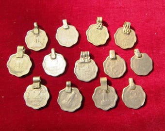 50 VINTAGE Banjara Tribal Kuchi COINS with loops LOT Belly dance Scalloped