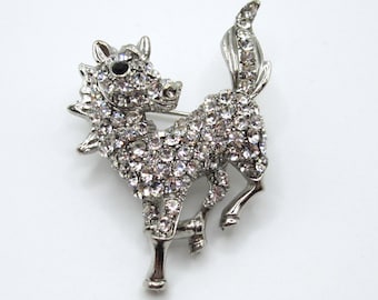 Very Sparkly Rhinestone Galloping Horse Brooch