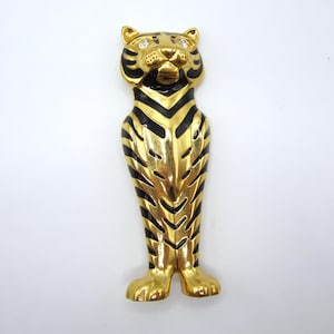 Vintage Art Deco Tiger Brooch with Rhinestone Eyes