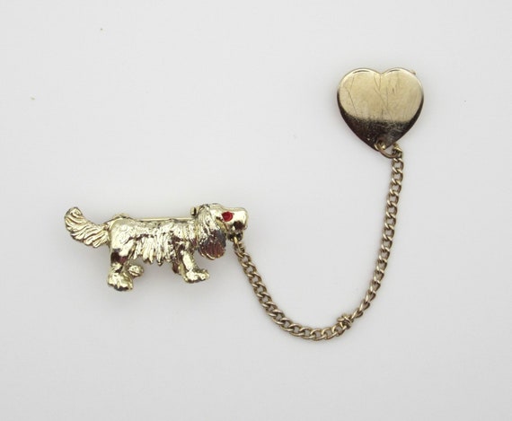 Vintage Dog and Heart Double Brooch - image 1