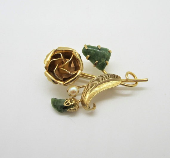 Gorgeous Green Stone and Pearl Brooch - image 1