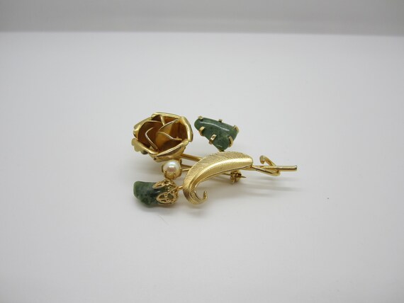 Gorgeous Green Stone and Pearl Brooch - image 3