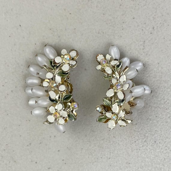 Boucles D'oreilles Clips Fleurs En Métal émaillé Noir - Occasion Parfait état