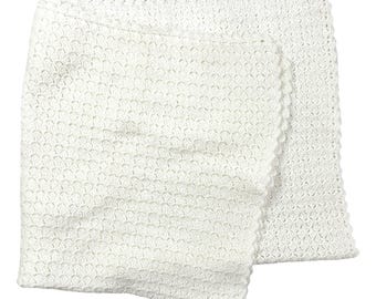 Handmade Crochet Baby Blanket: White Metallic Thread, 40" Square