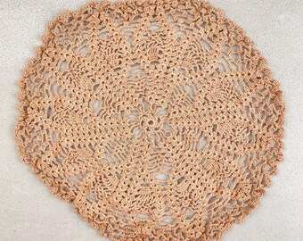 Vintage Beige Crochet Doily: Handmade Cotton Candle Mat, 10 inch