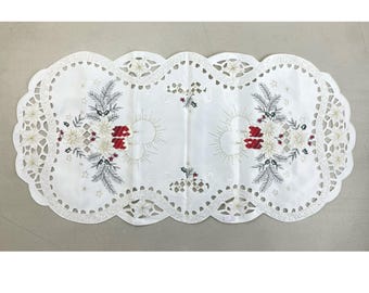 Mantel navideño vintage con bordado de vela de Pascua, 35 x 66 cm