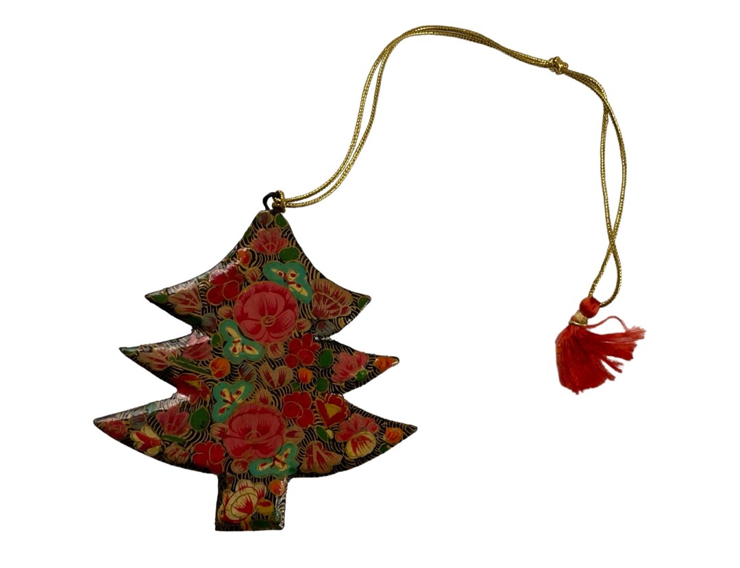 Vintage Christmas Tree Ornament, 80s Decoupage Handmade Christmas Tree