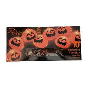 Vintage Halloween Lights, 2001 Y2K Holiday Lights, 8 foot length Flickering Pumpkin Light Set, Jack O Lantern Halloween String Lights