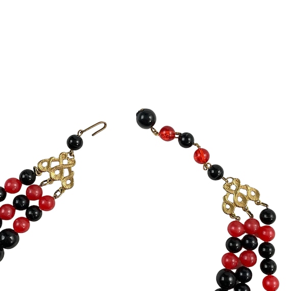 Vintage 3 Strand Necklace, Black Red varying size… - image 2