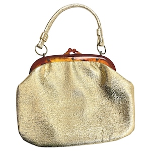 Vintage Textured Gold Purse, 1960s Small Top Handle Dressy Bag, Metallic Mid Century Dressy Handbag, Clasp Top Special Occasion Purse