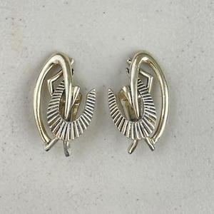 Vintage Silver Tone Geometric Earrings, Selini signed 1970s Climber Style Earrings, Clip Earrings, Avant Garde Designer Earrings, Signed
