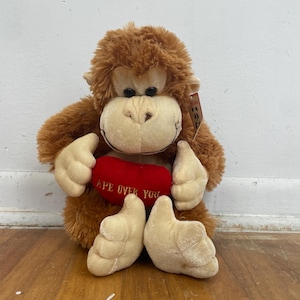 Gorilla di peluche vintage con cuore - &quot;Ape Over You&quot;