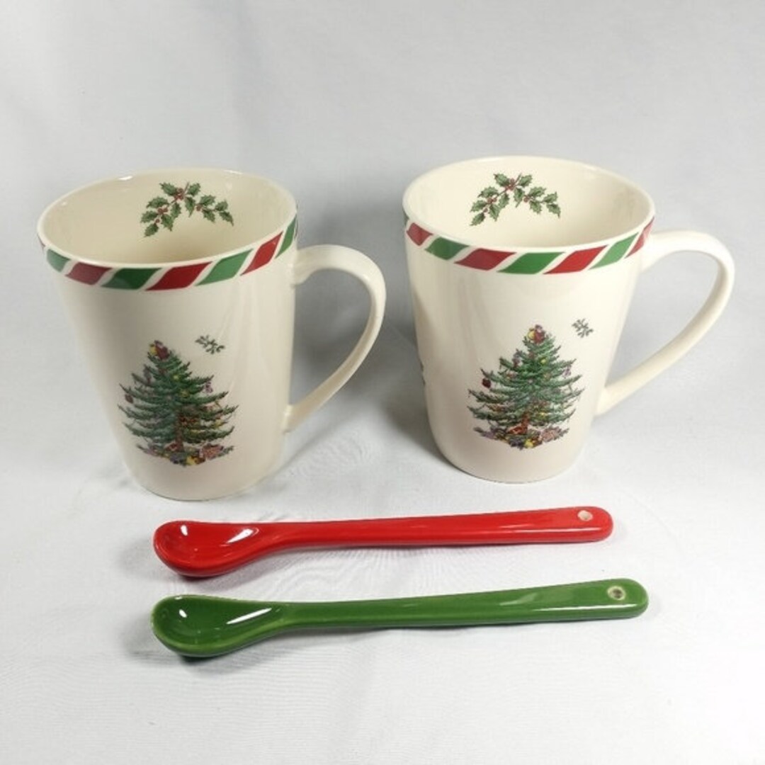 Spode CHRISTMAS TREE Candy Cane Mugs Set of 2 With Spoons Etsy