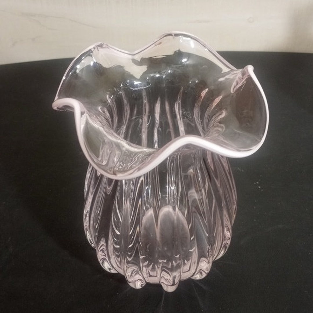 HANDBLOWN Pink Vase With White Ruffle Rim Etsy