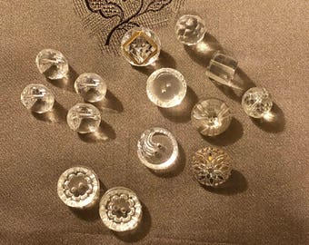 Vintage Buttons - Assorted Glass Buttons Set of 14