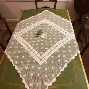 Vintage Tablecloth - Off White Cotton with Woven and knotted Design