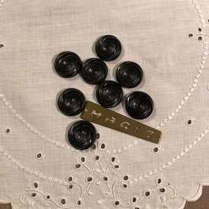 Vintage Buttons - Black Plastic with Swirl Design Set of 8