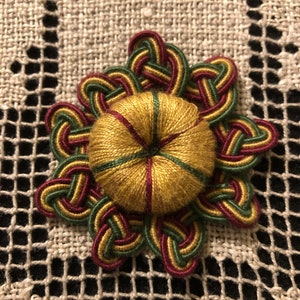 Vintage Passementerie Medallion in Antique Gold, Burgundy and Green