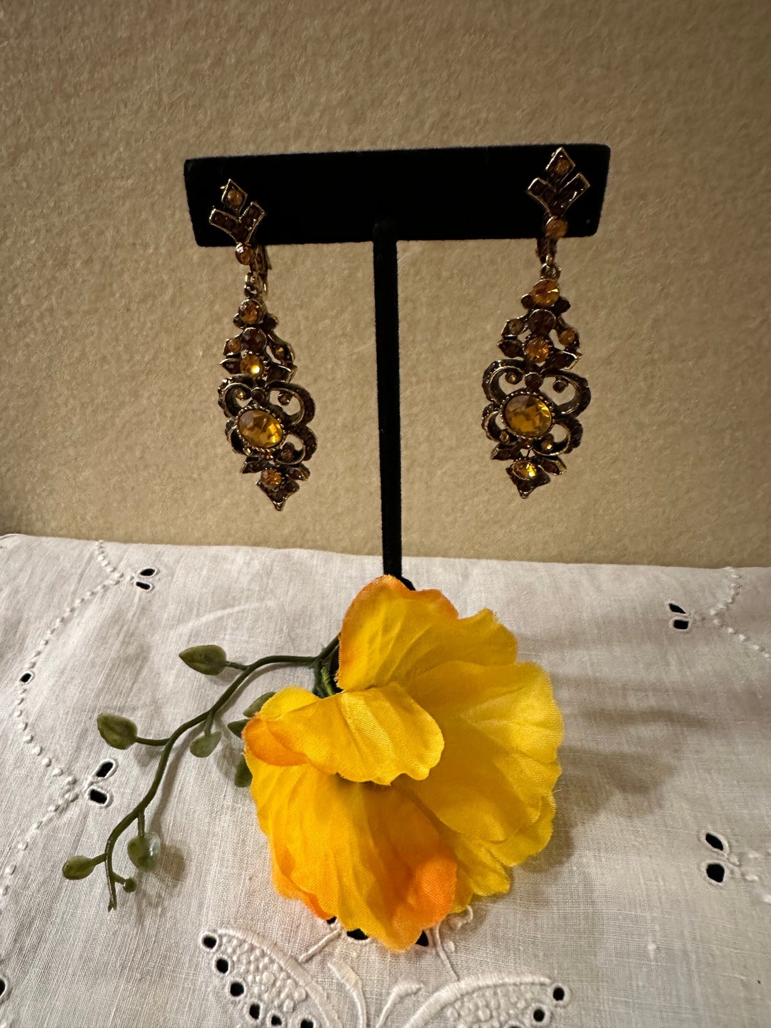 Vintage Rust and Gold Rhinestones Set in Antique Gold Metal - Clips - Etsy