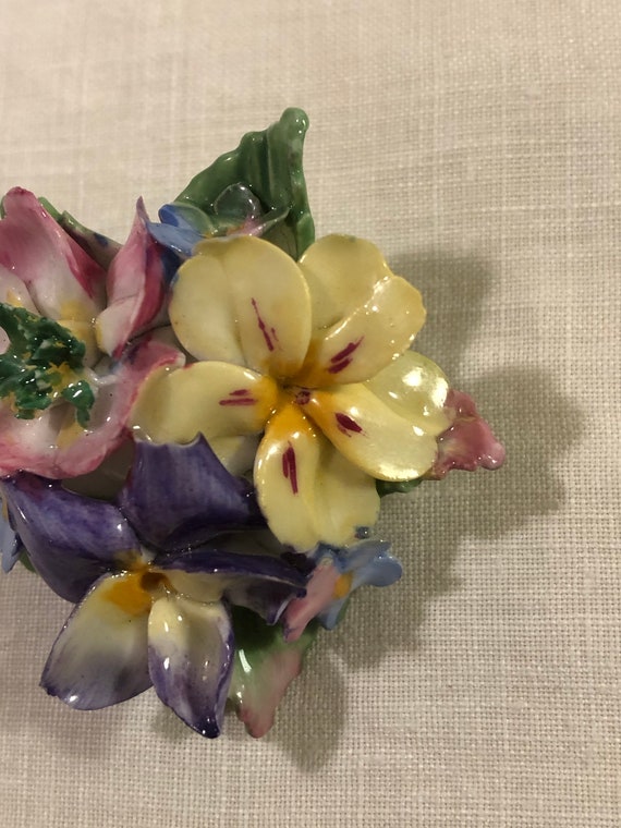 Vintage Hand Painted China Floral Brooch - image 3