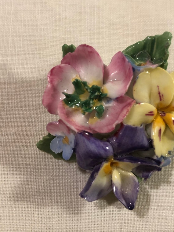 Vintage Hand Painted China Floral Brooch - image 2
