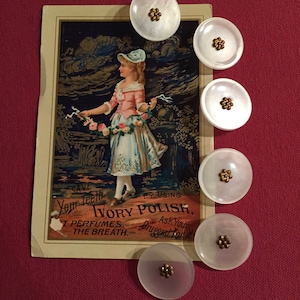Pearl-like White Buttons with a Blossom Center Set of 6
