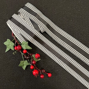 Vintage Balck and White Gingham with a Black Satin Center, 1 1/2 Inches Wide